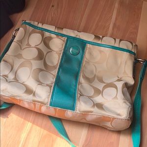 Green and tan  coach purse